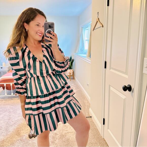 Crosby by Mollie Burch Pink Green Ruffle Mini Dress XS - Picture 1 of 9